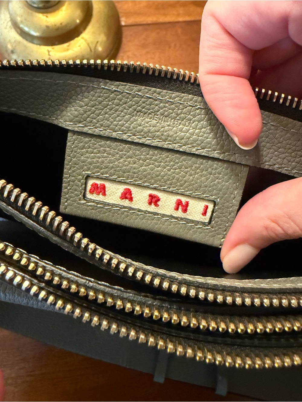 Marni Gray pebble Leather Crossbody Bag with Gold Hardware and duel satchels - Picture 9 of 15